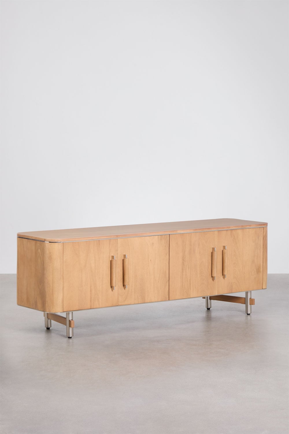 Meuble TV 160x40 cm en bois de manguier et acier Osaka, image de la galerie 3