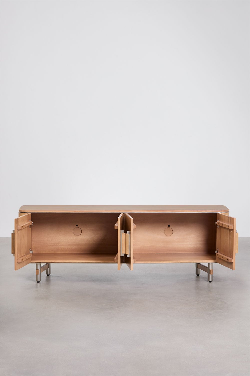 Meuble TV 160x40 cm en bois de manguier et acier Osaka, image de la galerie 5