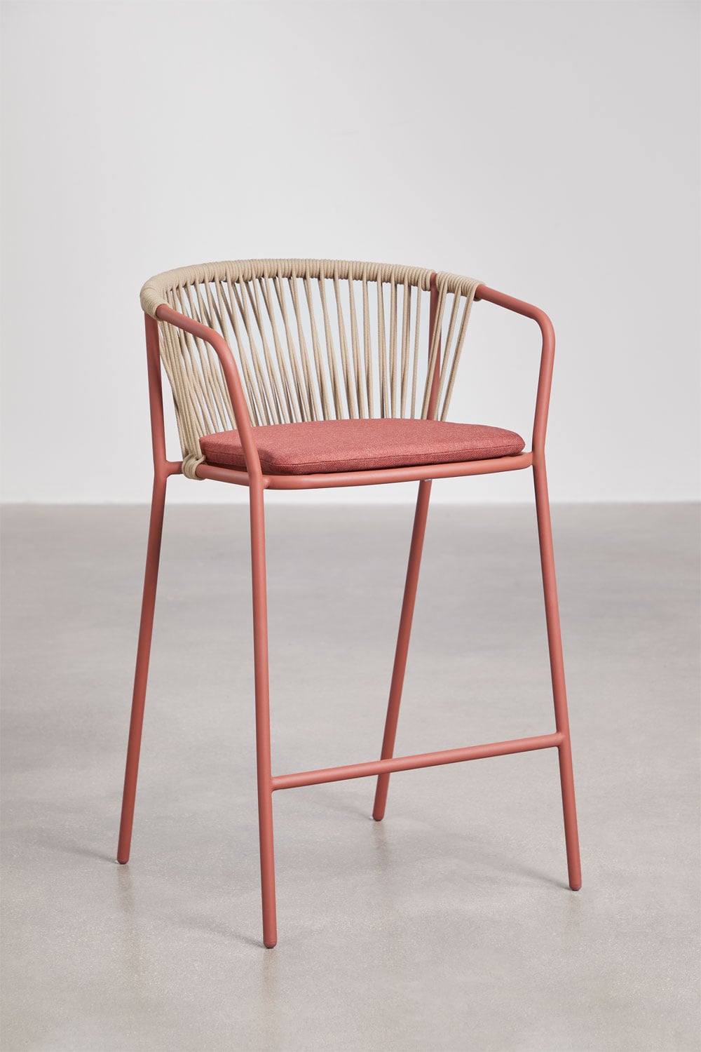 Pack de 2 tabourets hauts de jardin en acier et corde tressée Oklahoma, image de la galerie 1