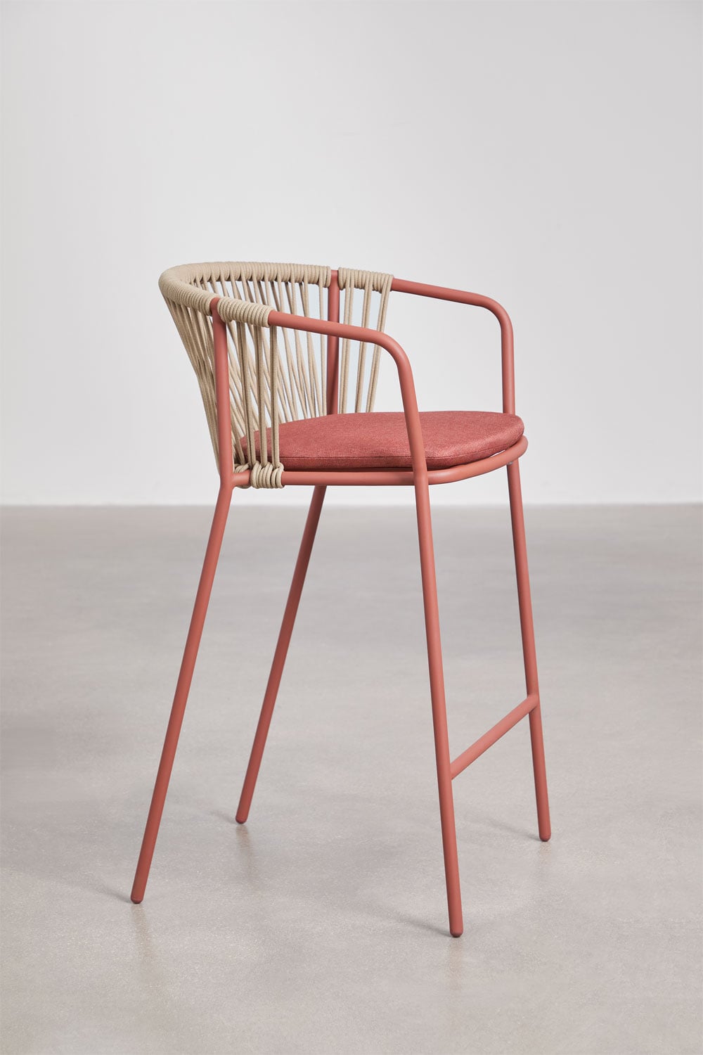 Pack de 4 tabourets hauts de jardin en acier et corde tressée Oklahoma, image de la galerie 2