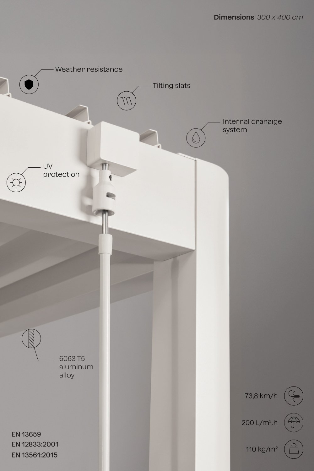 Pergola bioclimatique en aluminium avec lames et panneau latéral Druvia, image de la galerie 3