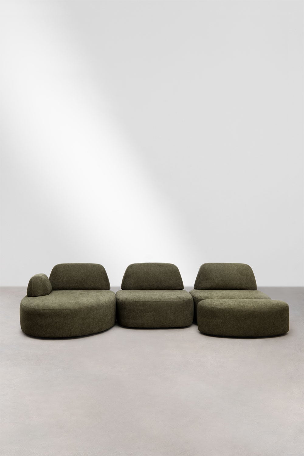 Canapé modulaire avec méridienne gauche 3 pièces et pouf rembourré Giorgia, image de la galerie 3