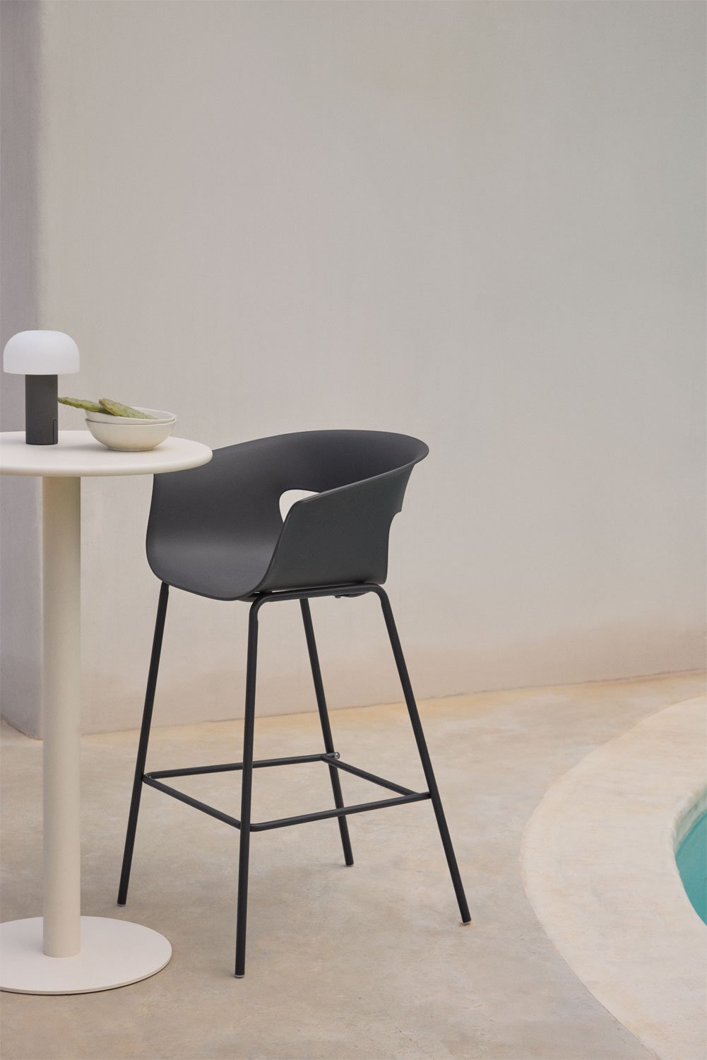 Tabouret haut de jardin 75 cm en polypropylène et acier blanc pierre Alanys, image de la galerie 7