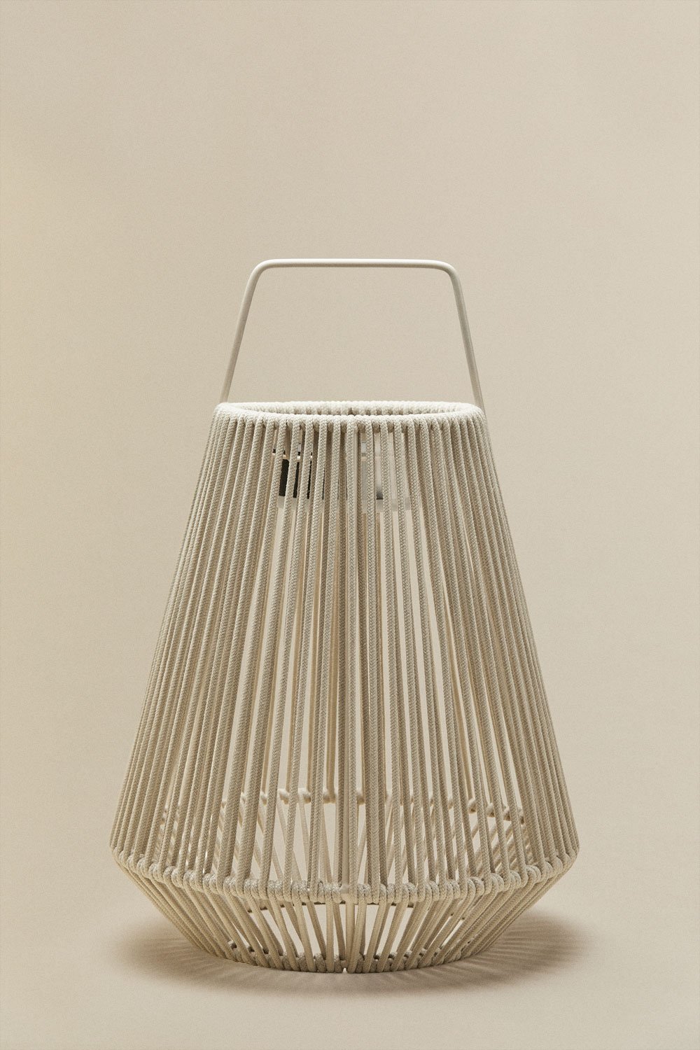 Lampe de table solaire LED sans fil pour extérieur en fer et corde tressée Liberian, image de la galerie 1