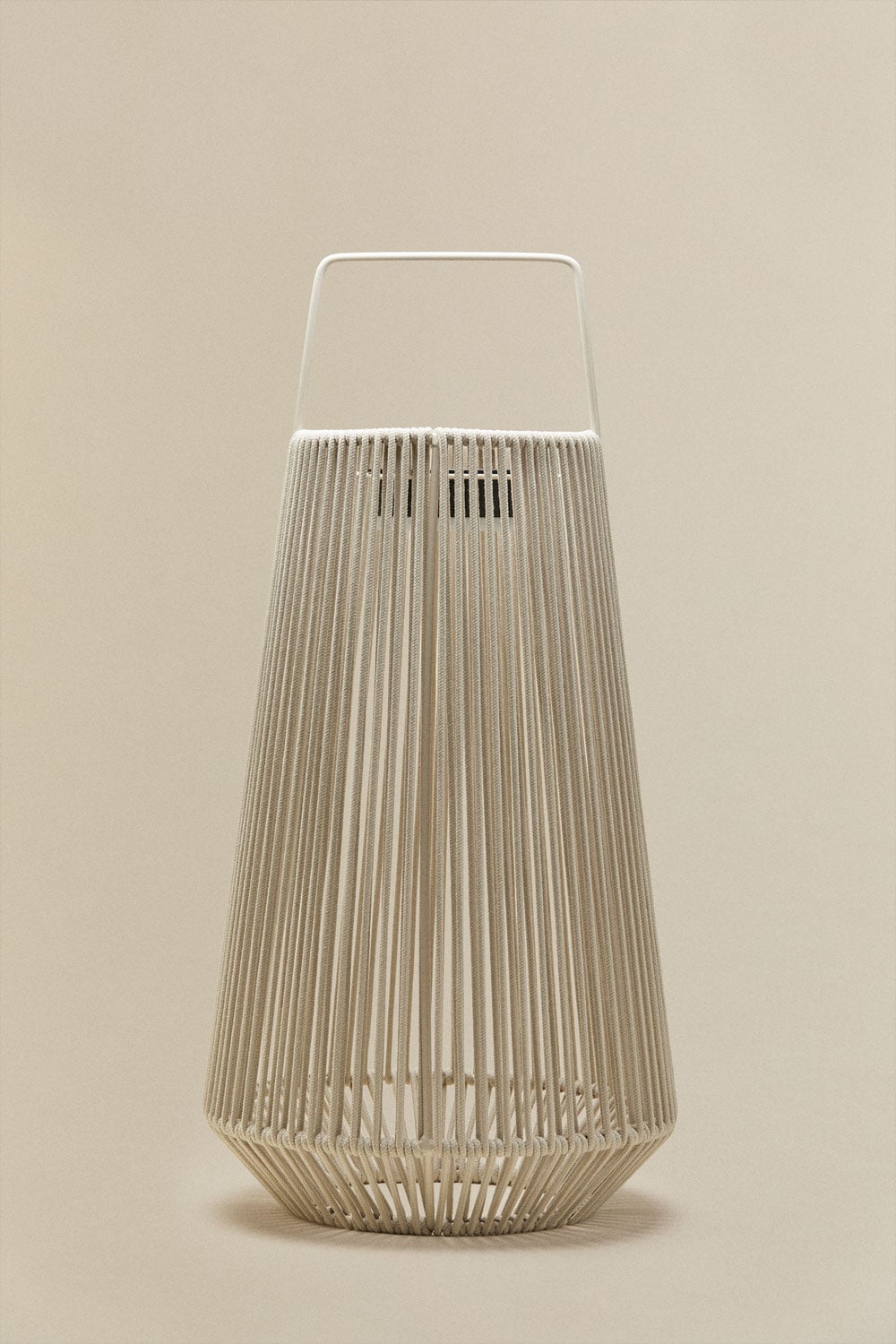 Lampe de table solaire LED sans fil pour extérieur en fer et corde tressée Liberian, image de la galerie 1