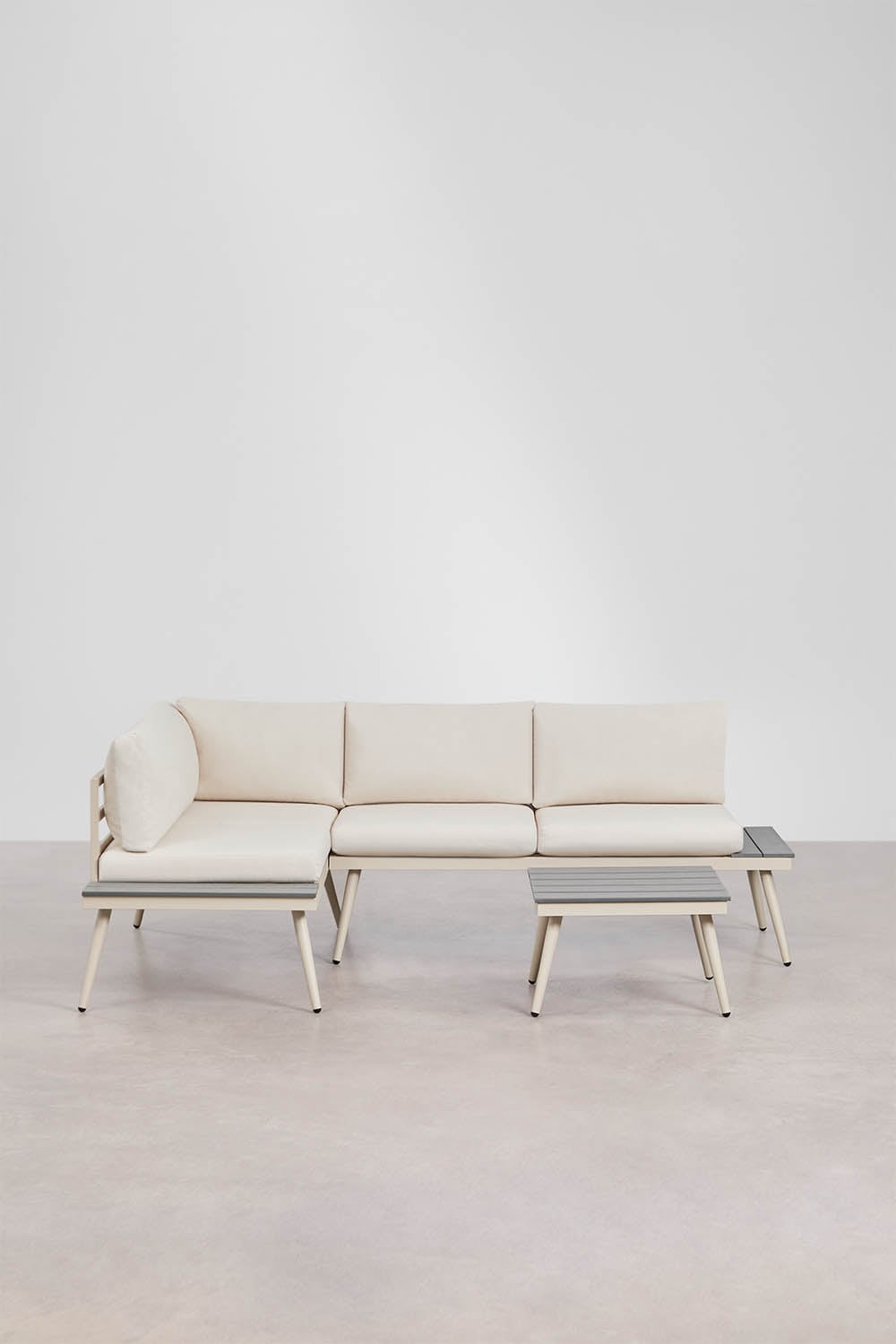 Ensemble de jardin avec canapé d'angle 4 places et table basse en aluminium et bois Nadi, image de la galerie 1