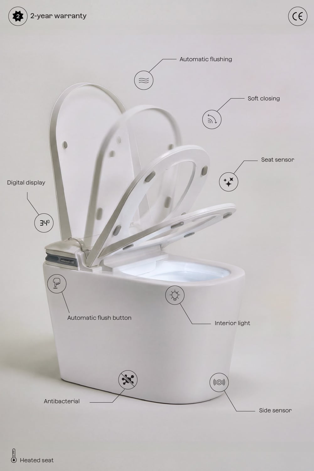 Toilette intelligent en céramique Saloa Basic, image de la galerie 6