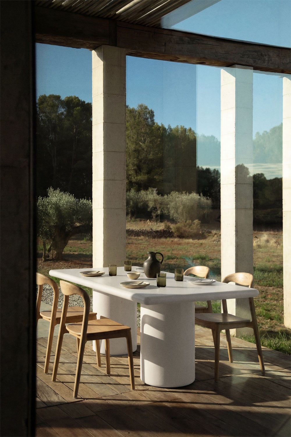 Table de jardin rectangulaire 220x100 cm en ciment Namara, image de la galerie 1