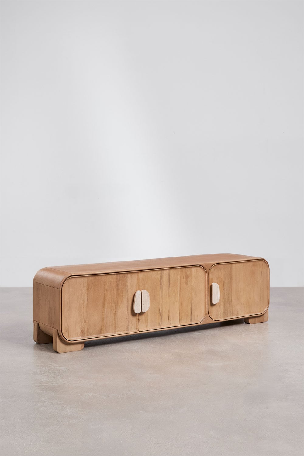 Meuble TV en bois de manguier et travertin Kivalina, image de la galerie 3