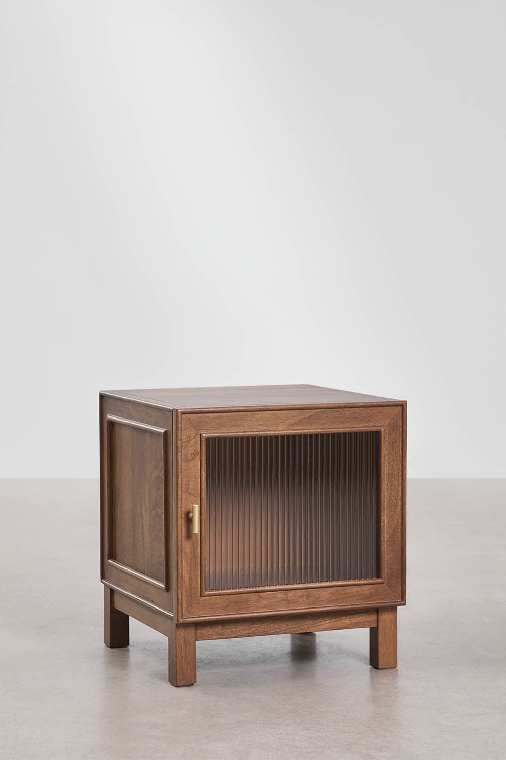 Table de chevet carrée 45x45 cm en bois de manguier et verre Ildara, image de la galerie 1