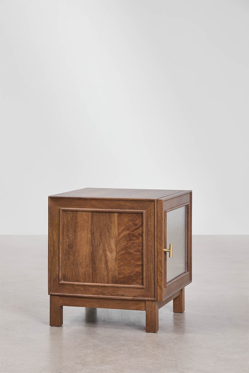 Table de chevet carrée 45x45 cm en bois de manguier et verre Ildara, image de la galerie 2