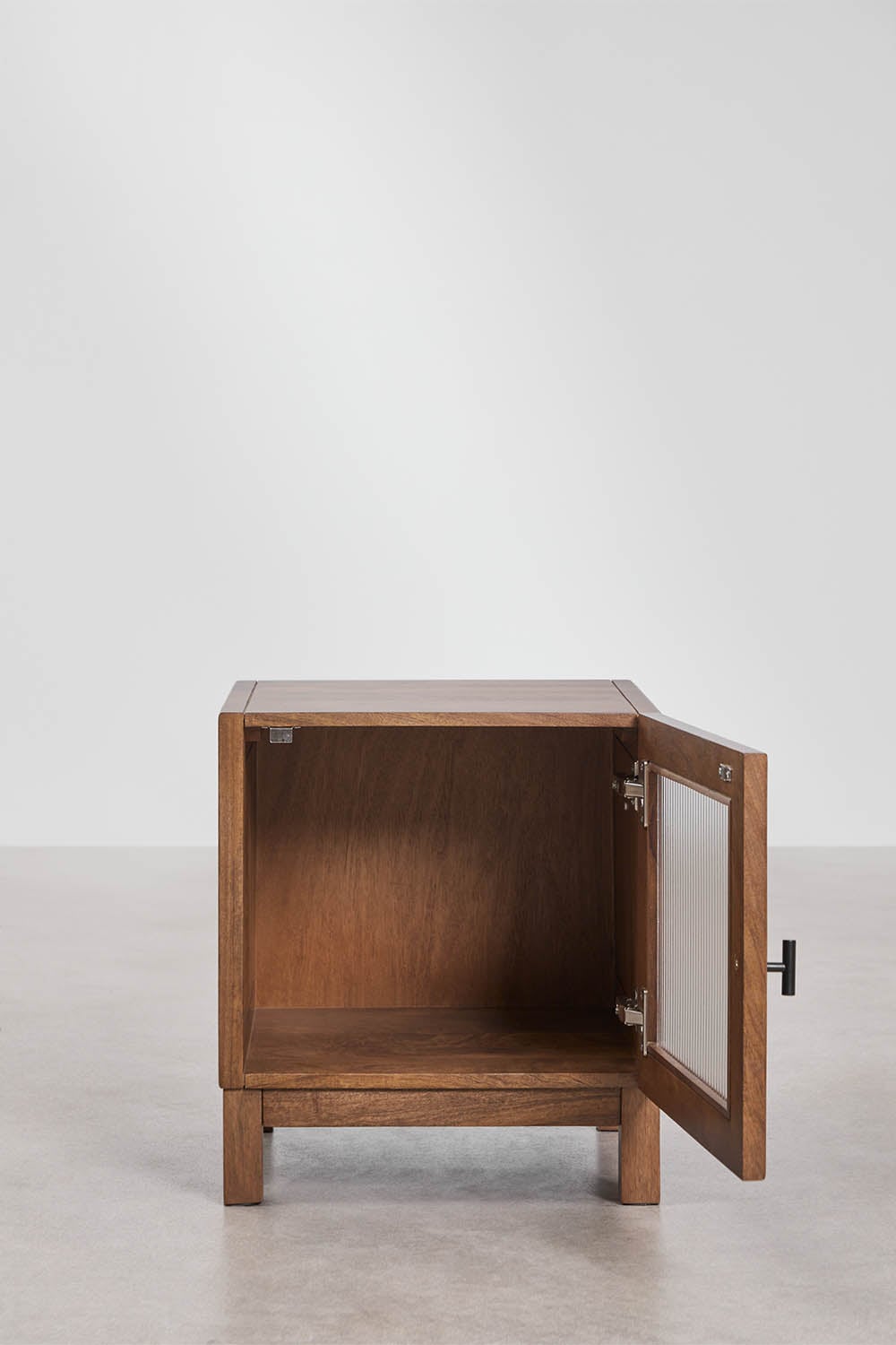 Table de chevet carrée 45x45 cm en bois de manguier et verre Ildara, image de la galerie 5