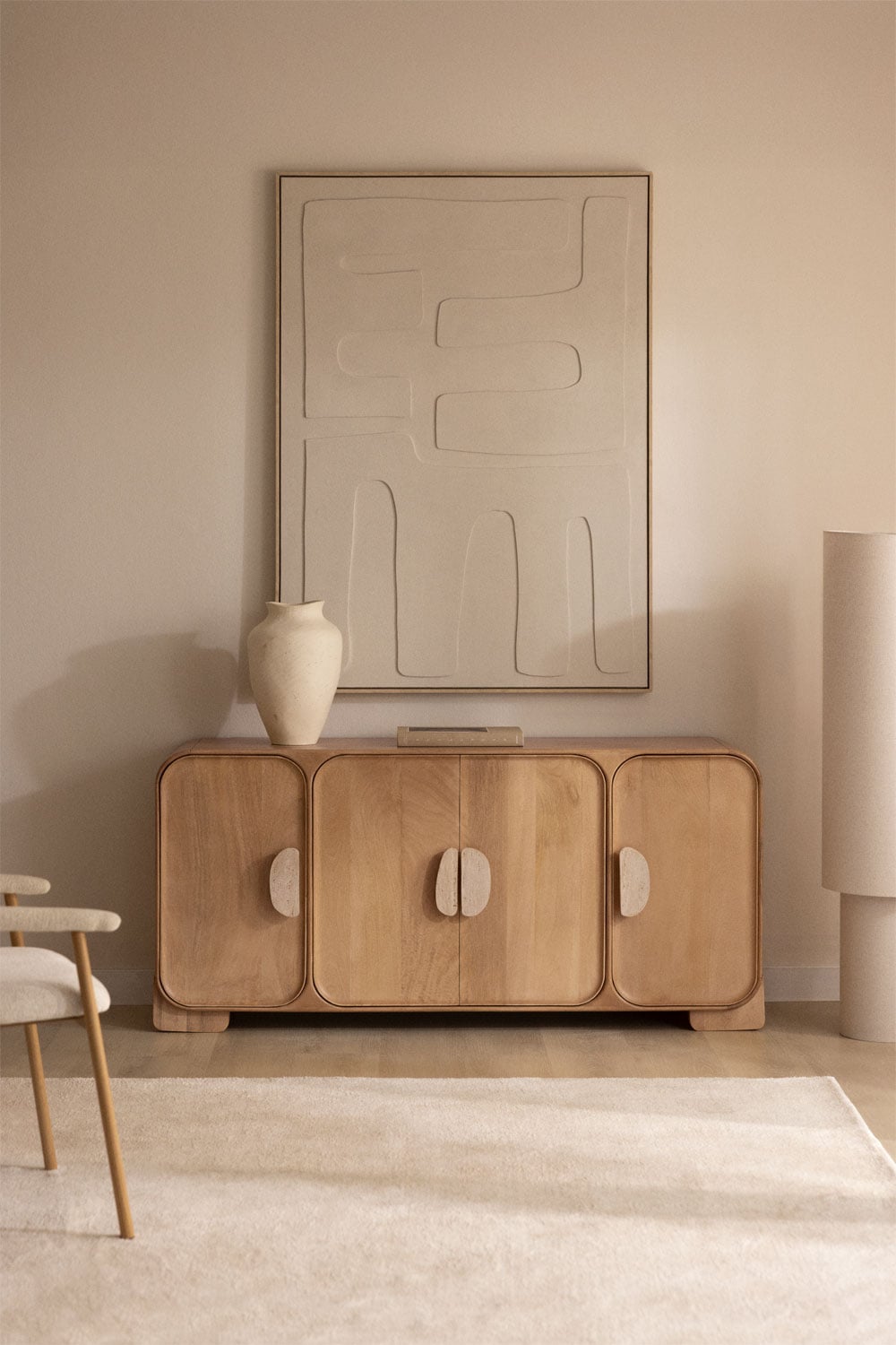 Buffet 160x45 cm en bois de manguier et travertin Kivalina, image de la galerie 1