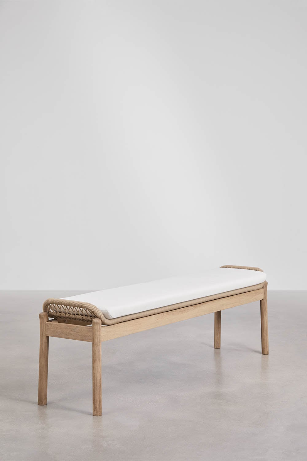 Set de table rectangulaire 180x90 cm et 2 bancs de jardin en bois d'acacia et corde tressée Karvia, image de la galerie 7