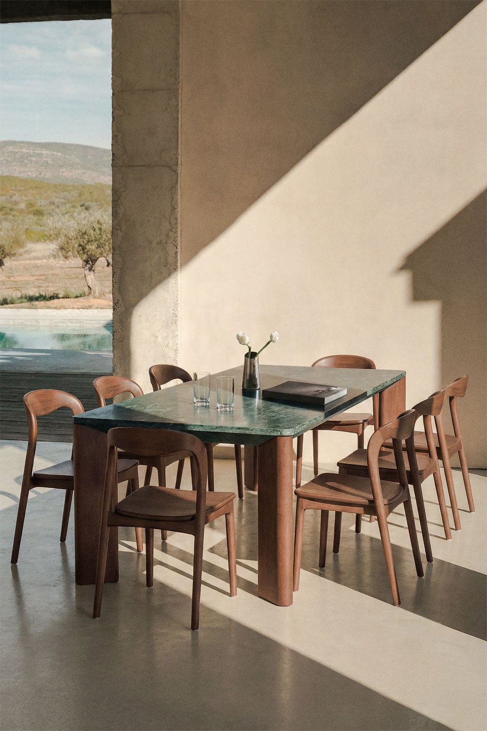 Table à manger rectangulaire 240x110 cm en bois de manguier et marbre Garsea, image de la galerie 8