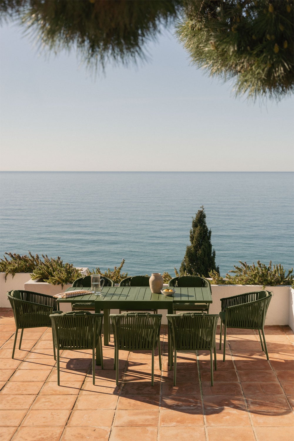Set de table rectangulaire extensible 90-180x90 cm Starmi et 8 chaises de jardin empilables en aluminium et corde tressée Ondina, image de la galerie 1