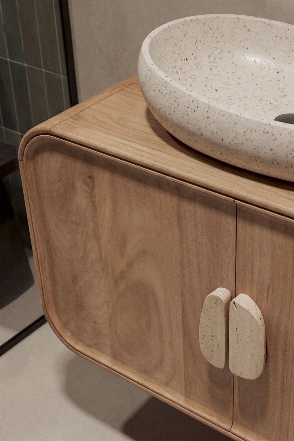 Ensemble de meuble de salle de bain en bois de manguier et pierre naturelle Kivalina, image de la galerie 2