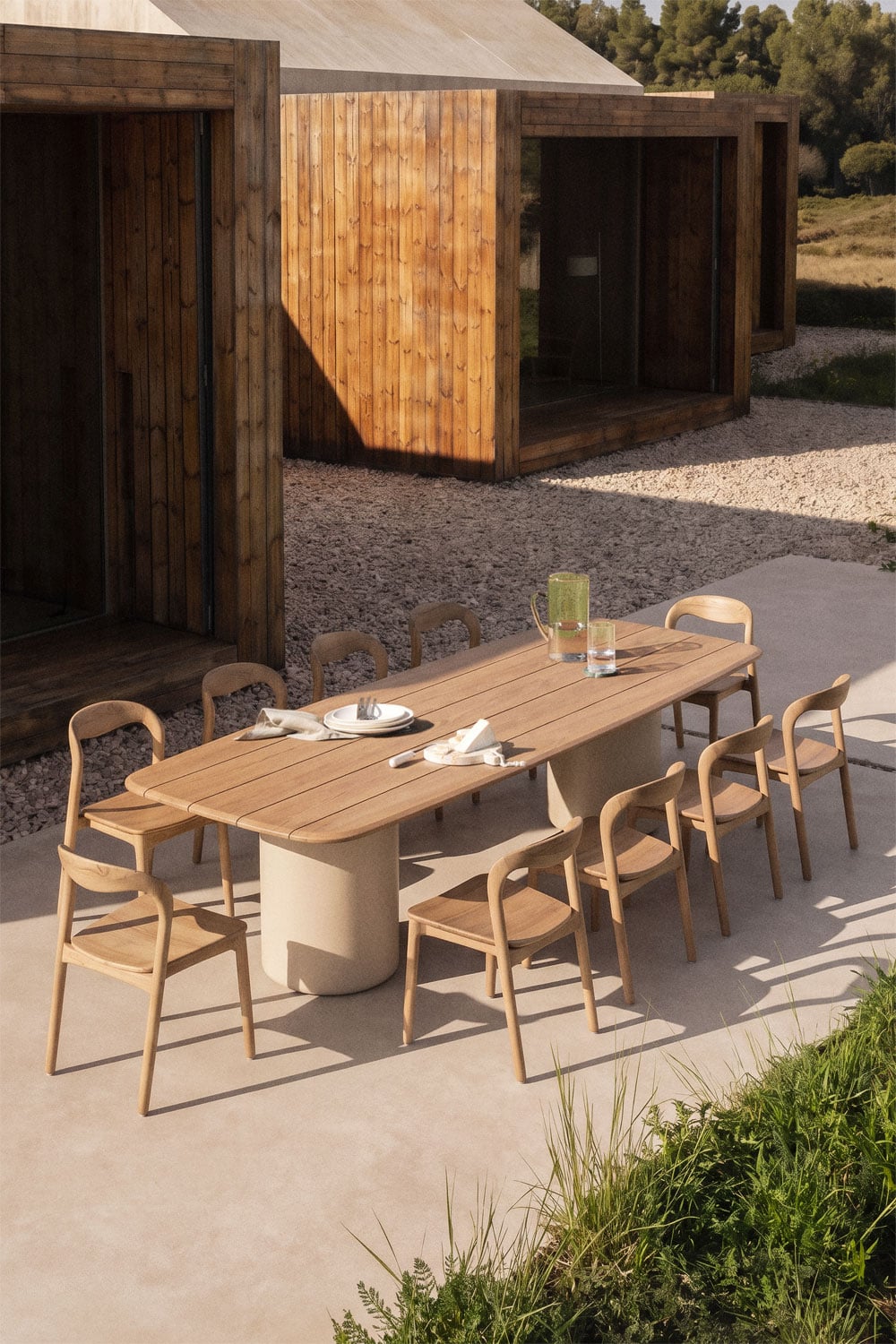 Table de jardin rectangulaire 270x110 cm en bois d'acacia Leighton, image de la galerie 1