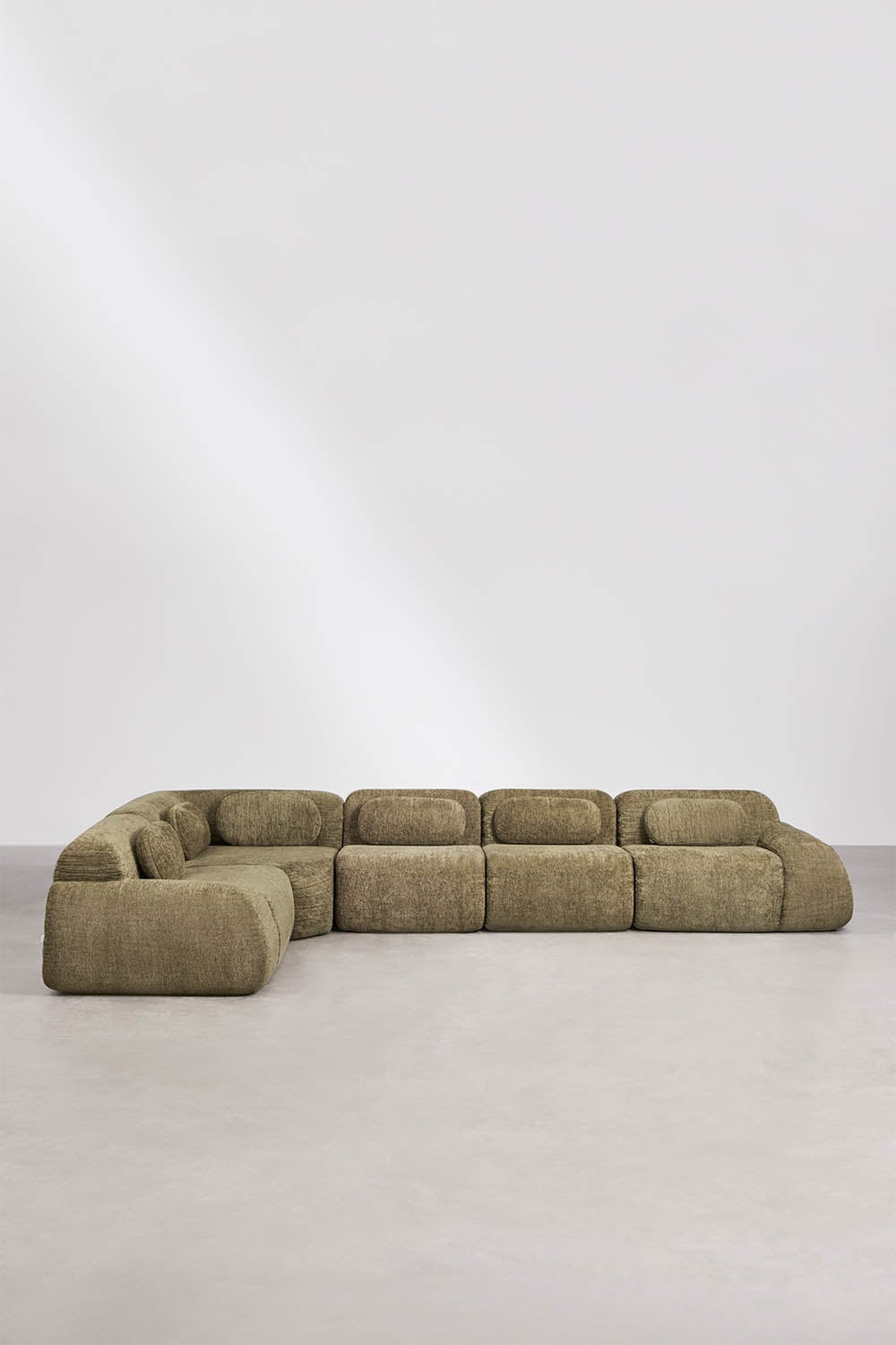 Canapé d'angle modulaire 5 pièces en chenille emballé sous vide Merida, image de la galerie 3
