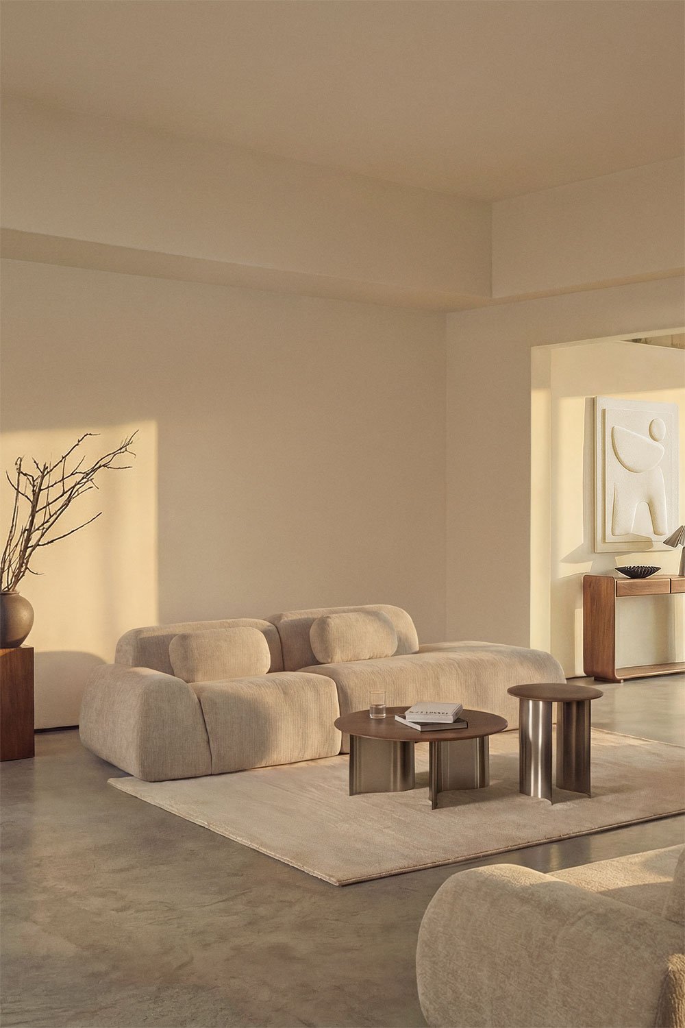 Canapé d'angle modulaire 2 pièces avec méridienne droite en chenille emballé sous vide Merida, image de la galerie 11