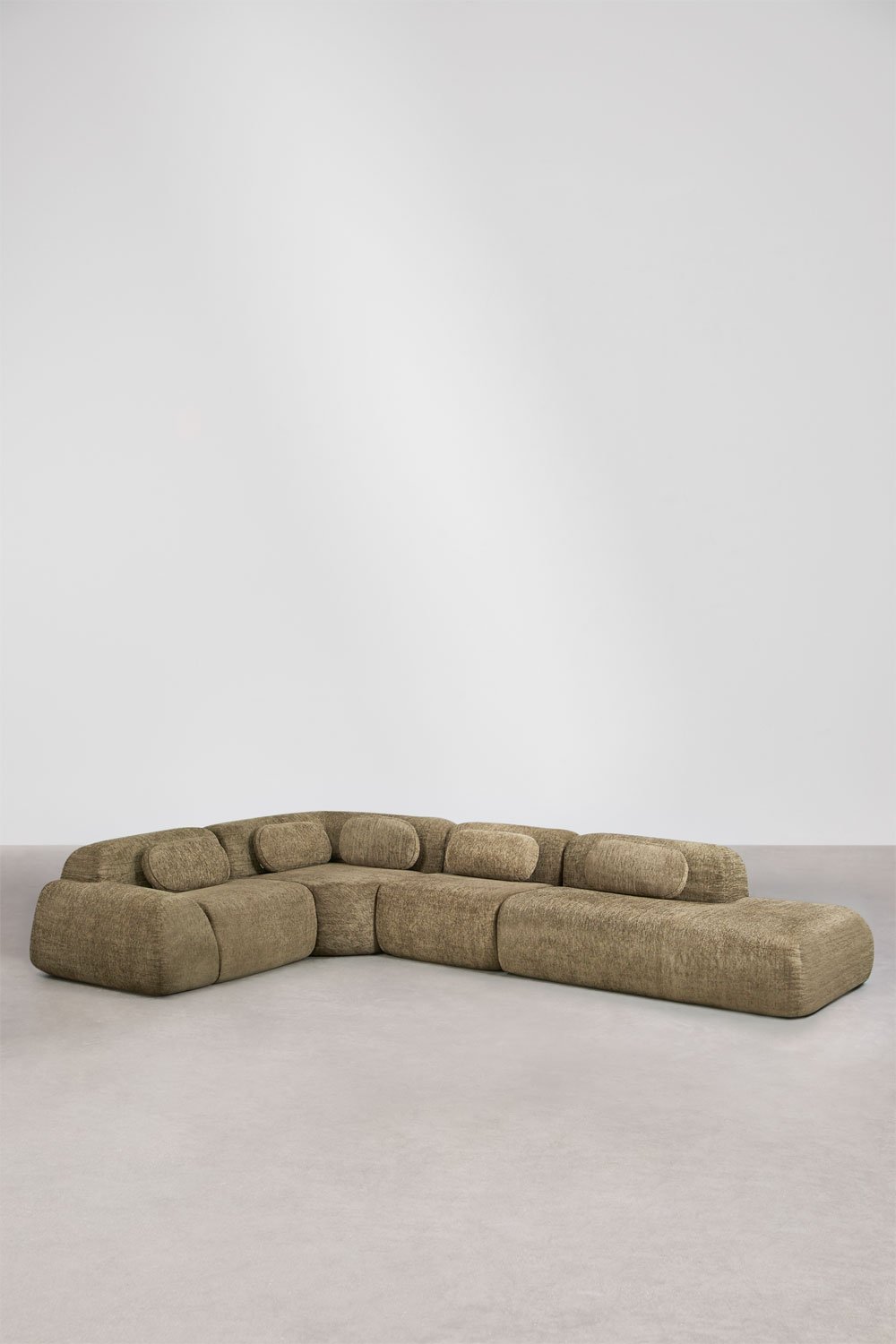 Canapé d'angle modulaire 4 pièces avec méridienne droite en chenille emballé sous vide Merida, image de la galerie 1