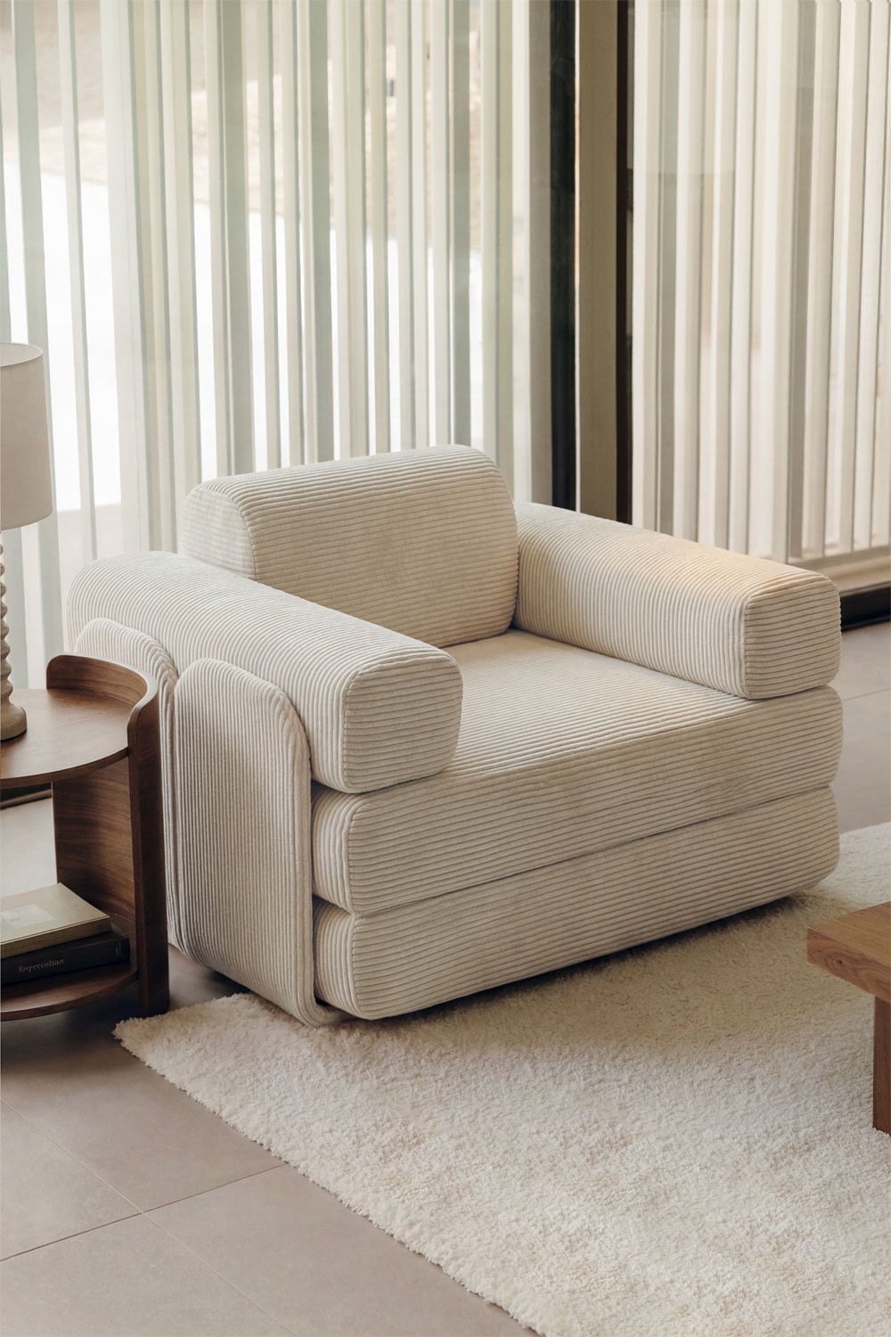 Fauteuil-lit en velours côtelé emballé sous vide Paoly, image de la galerie 1
