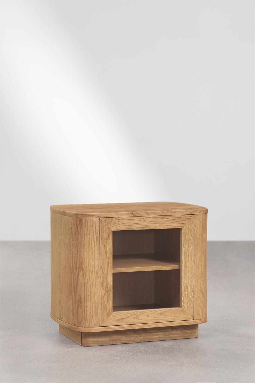Table de chevet ovale 55x40 cm en MDF et verre trempé Walia, image de la galerie 1