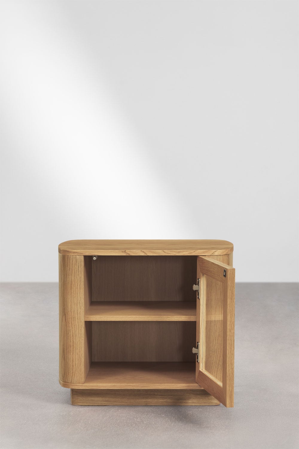 Table de chevet ovale 55x40 cm en MDF et verre trempé Walia, image de la galerie 3