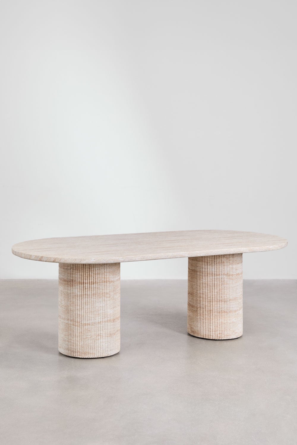 Table à manger ovale 220x100 cm aspect ciment travertin Velia, image de la galerie 3