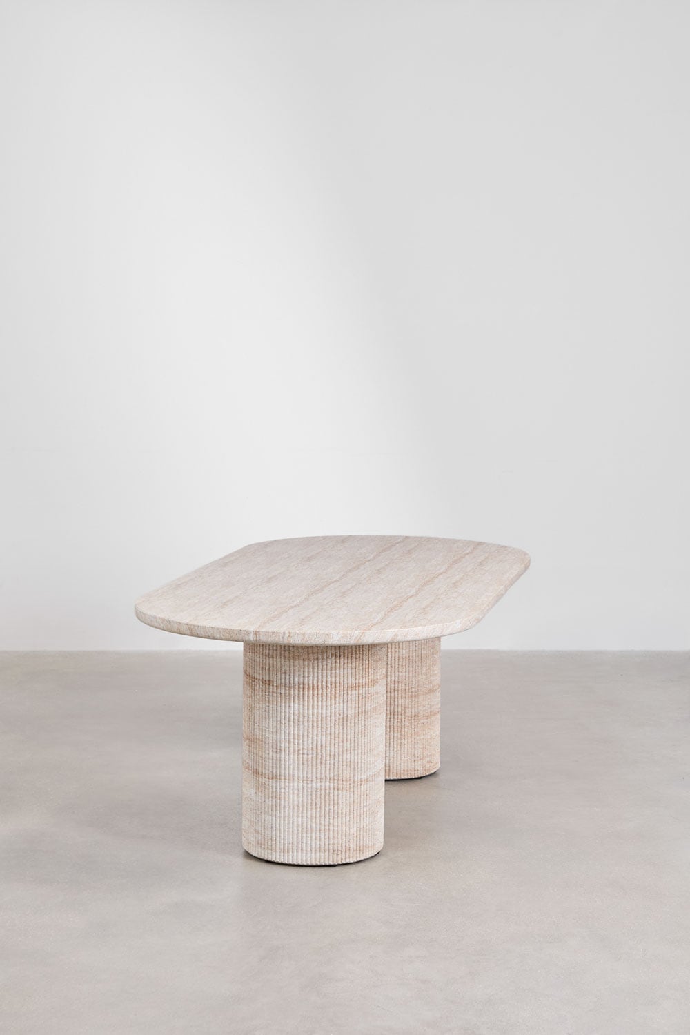 Table à manger ovale 220x100 cm aspect ciment travertin Velia, image de la galerie 4