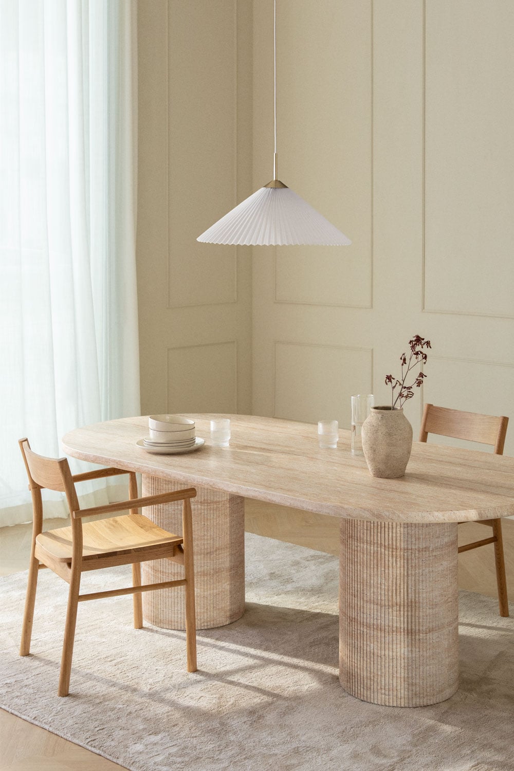 Table à manger ovale 220x100 cm aspect ciment travertin Velia, image de la galerie 1