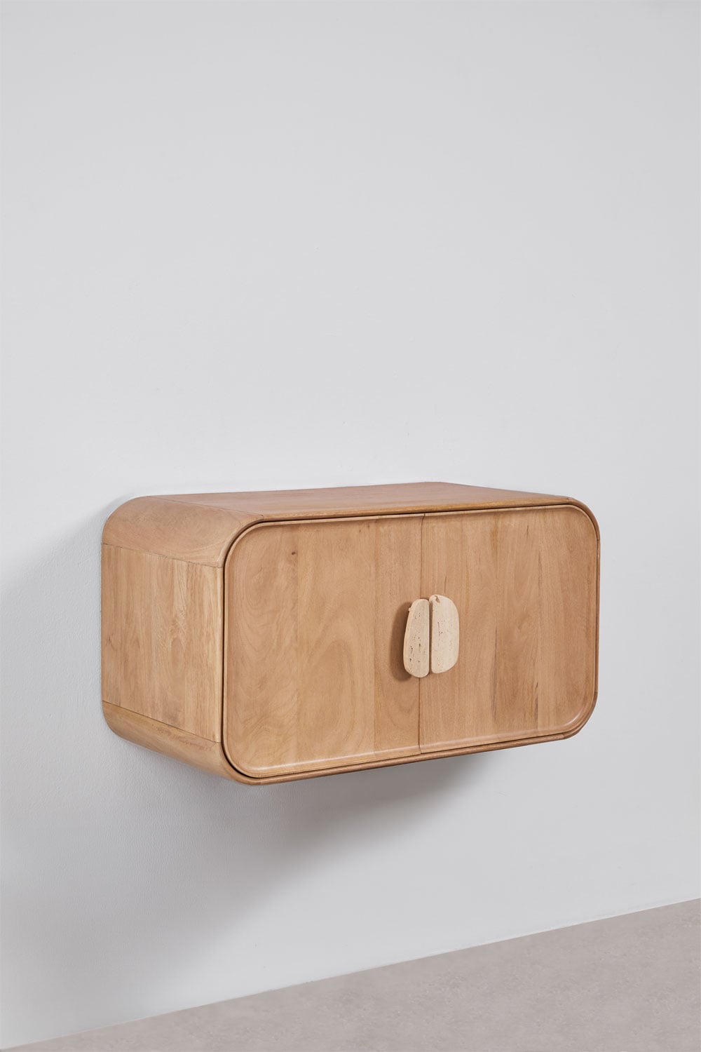 Ensemble de meuble de salle de bain suspendu 95x45 cm en bois de manguier et pierre naturelle Kivalina, image de la galerie 3