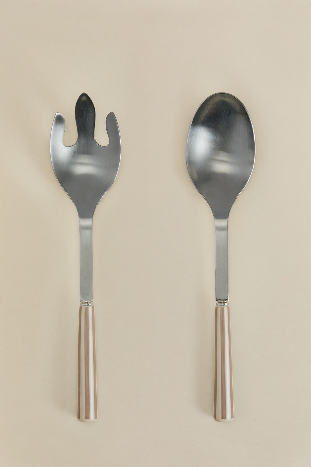 Set de 2 couverts à salade en acier inoxydable et céramique Ireli, image de la galerie 1