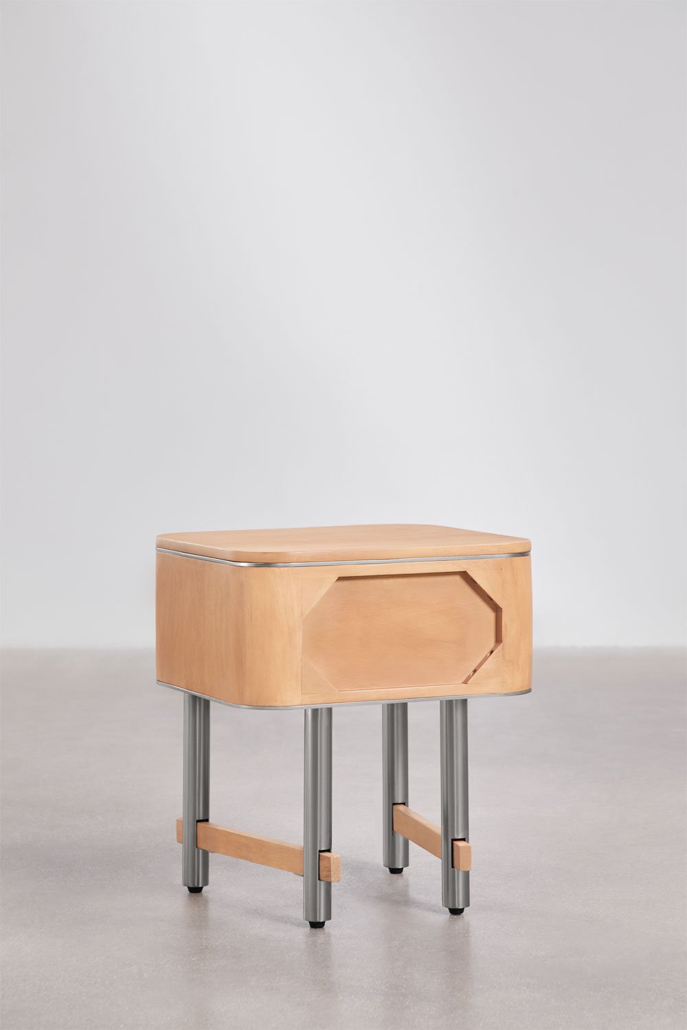 Table de chevet rectangulaire 45x40 cm en bois de manguier et acier Osaka, image de la galerie 3