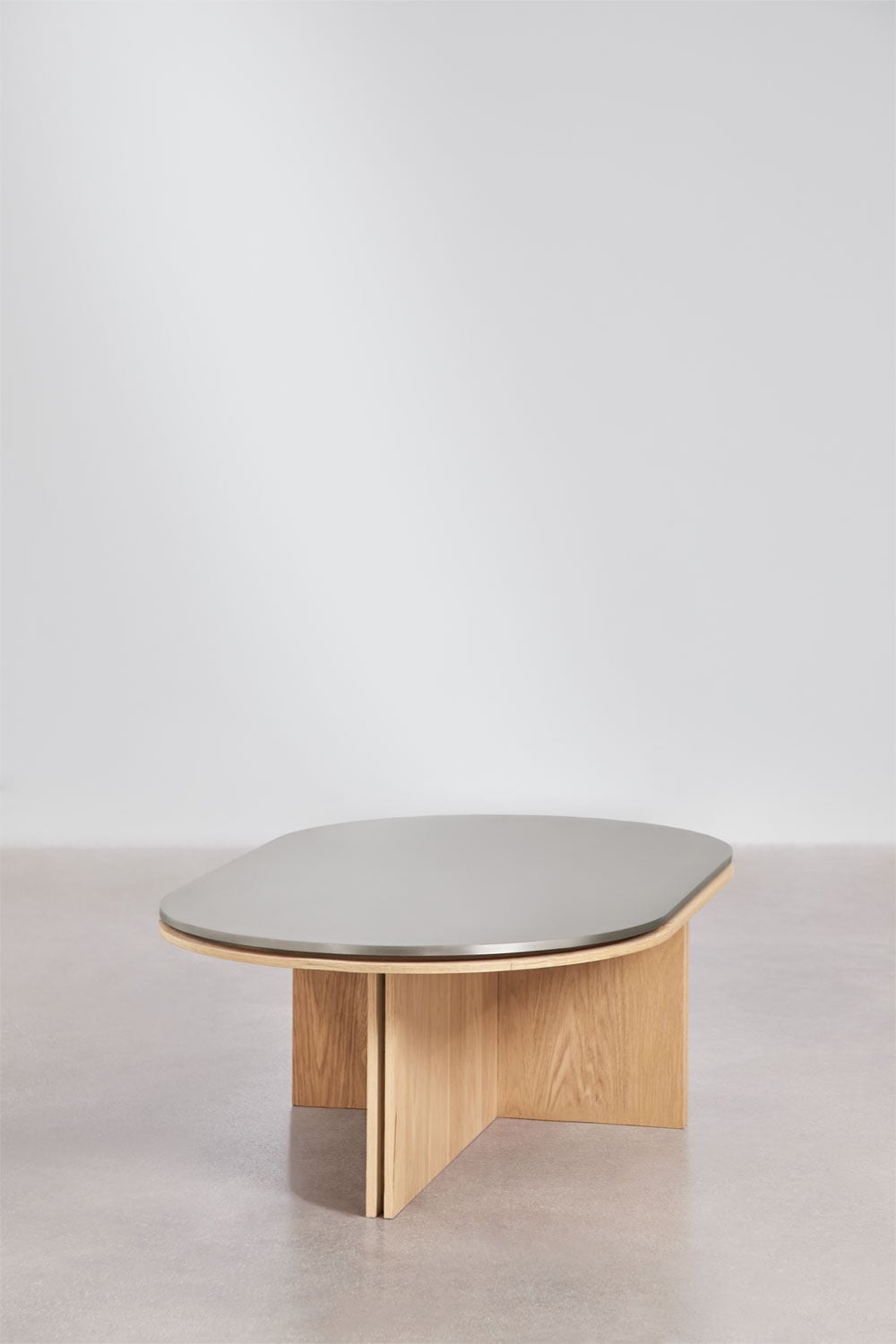 Table basse ovale 120x70 cm en placage chêne et acier inoxydable Lindina, image de la galerie 2