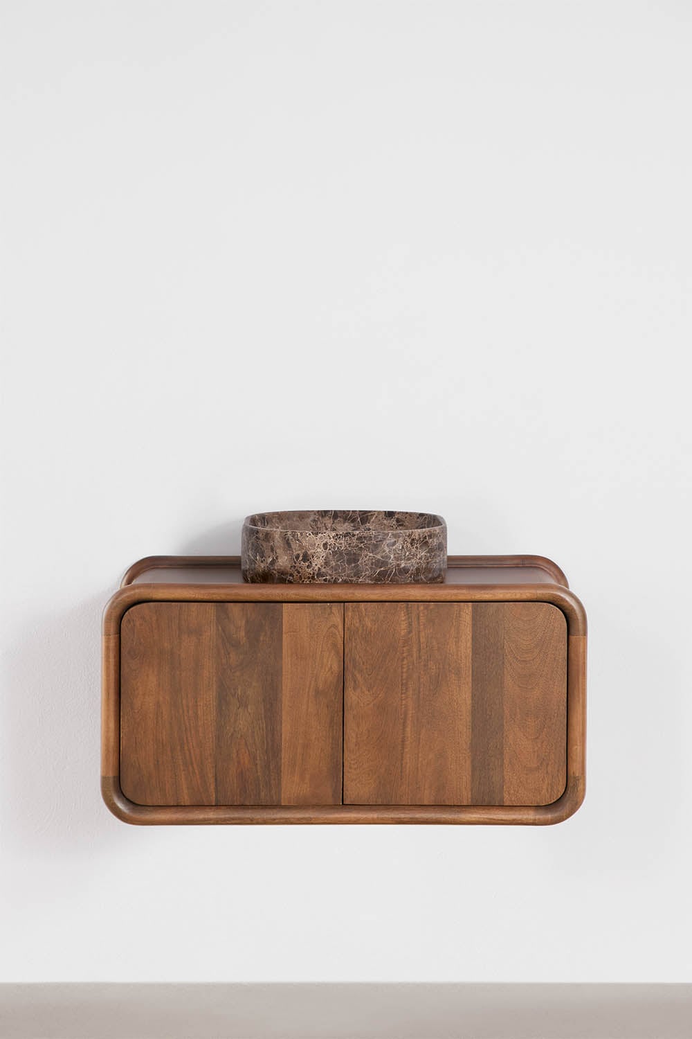 Ensemble de meuble de salle de bain suspendu 90x45 cm en bois de manguier Maupaul, image de la galerie 1