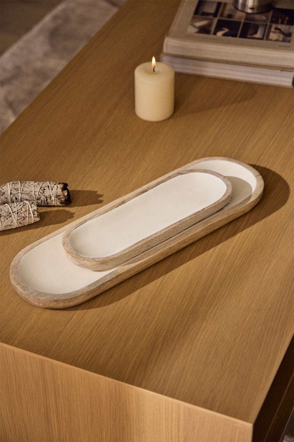 Set de 2 plateaux décoratifs en bois de manguier Fruela, image de la galerie 1