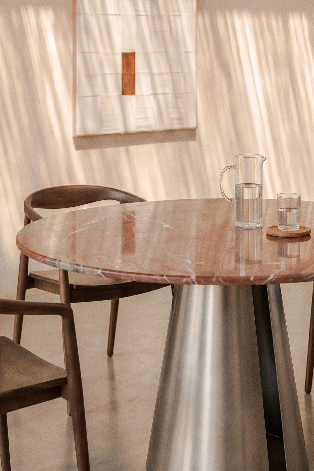 Table de salle à manger ronde Ø120 cm en acier inoxydable Baelor, image de la galerie 2