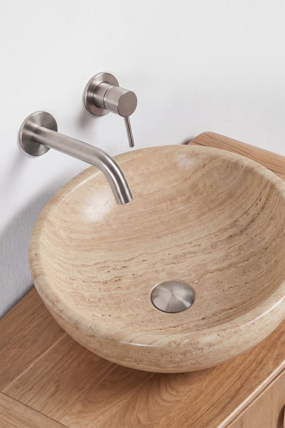 Ensemble meuble de salle de bain suspendu 95x45 cm en bois de manguier et pierre naturelle Kivalina, image de la galerie 4