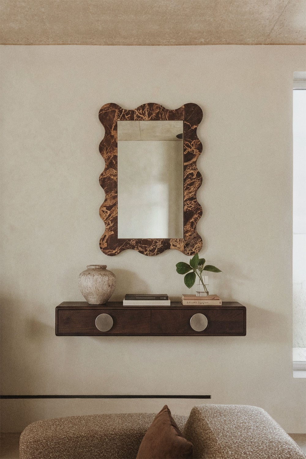 Console d'entrée murale 100x30 cm en bois de manguier et acier inoxydable Melisand, image de la galerie 1