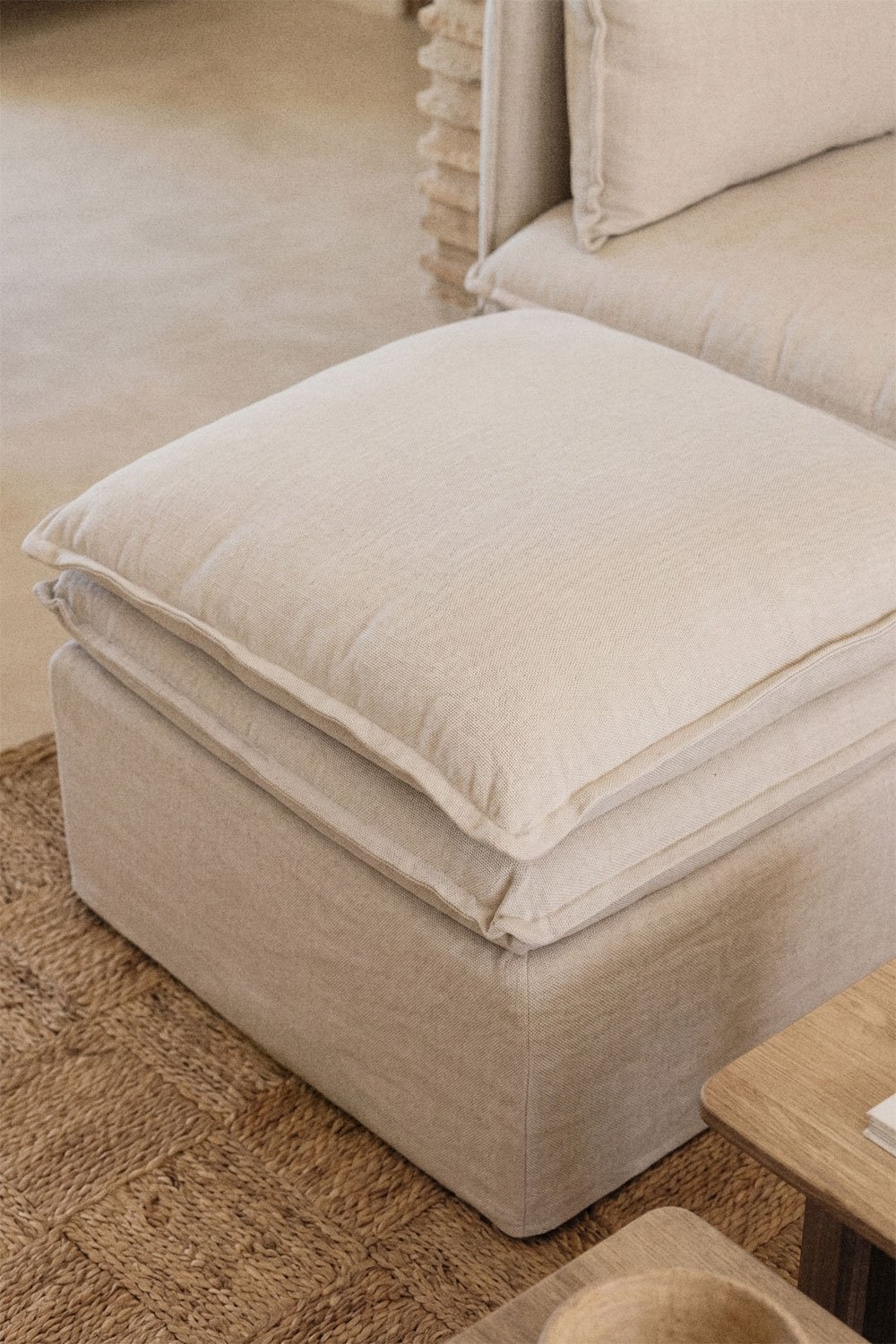 Canapé modulaire 3 pièces avec méridienne et pouf en lin et coton Grace, image de la galerie 2