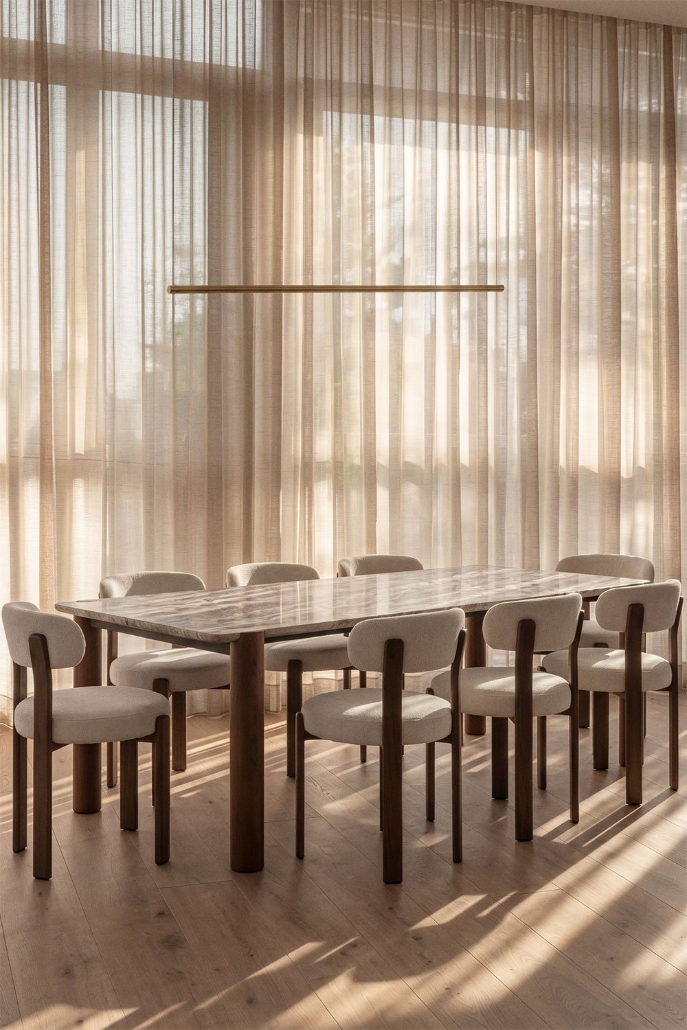 Table à manger rectangulaire 245x110 cm en bois de manguier et marbre Oneca, image de la galerie 1