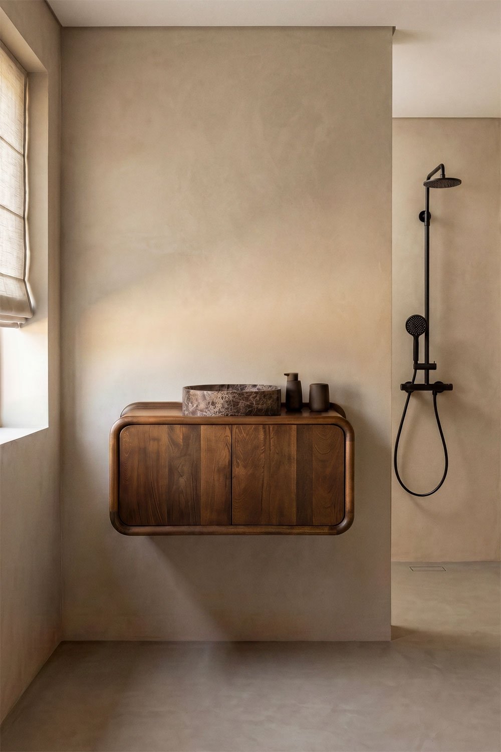 Ensemble de meuble de salle de bain suspendu 90x45 cm en bois de manguier Maupaul, image de la galerie 1