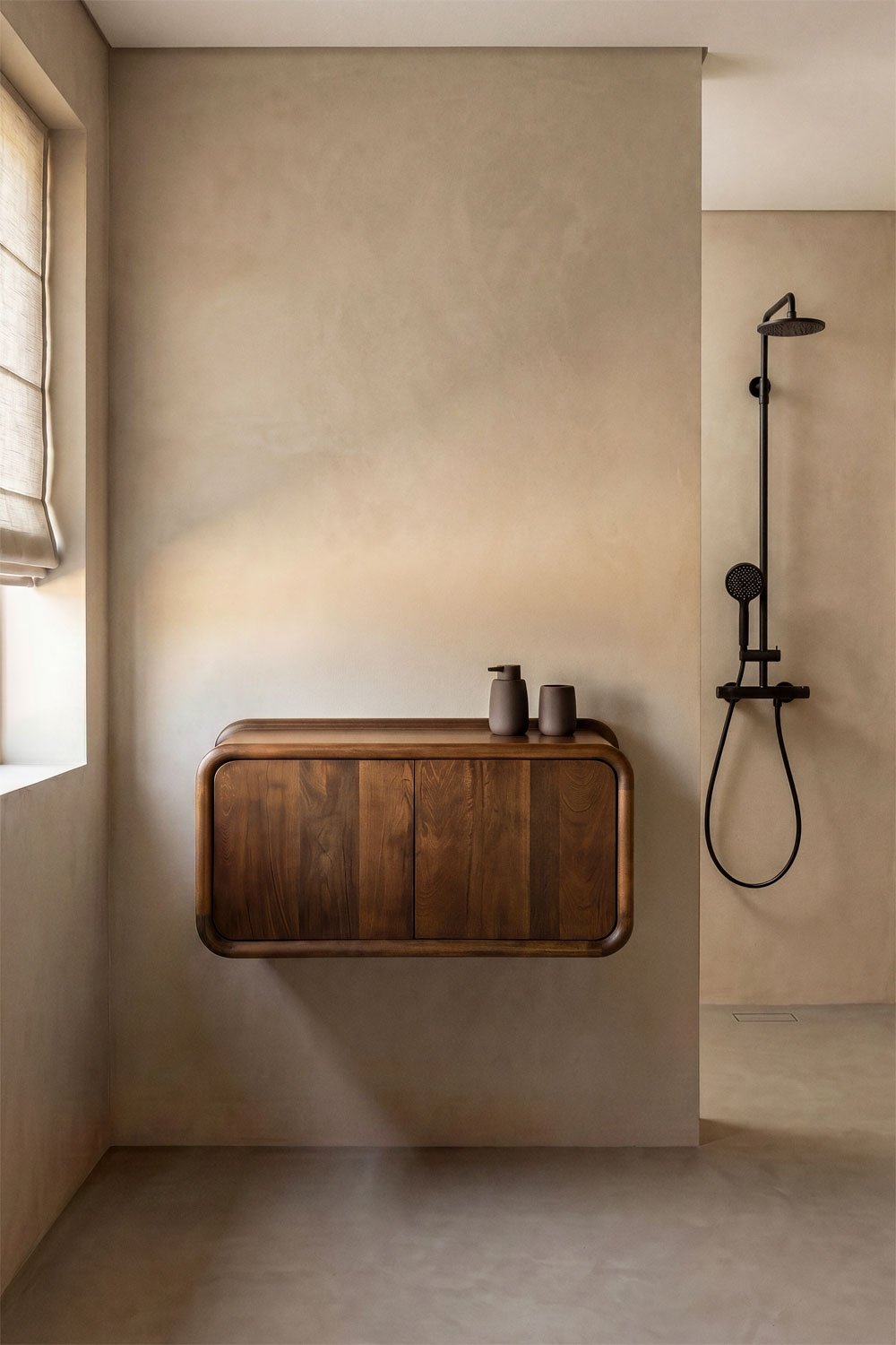 Ensemble de meuble de salle de bain suspendu 90x45 cm en bois de manguier Maupaul, image de la galerie 1