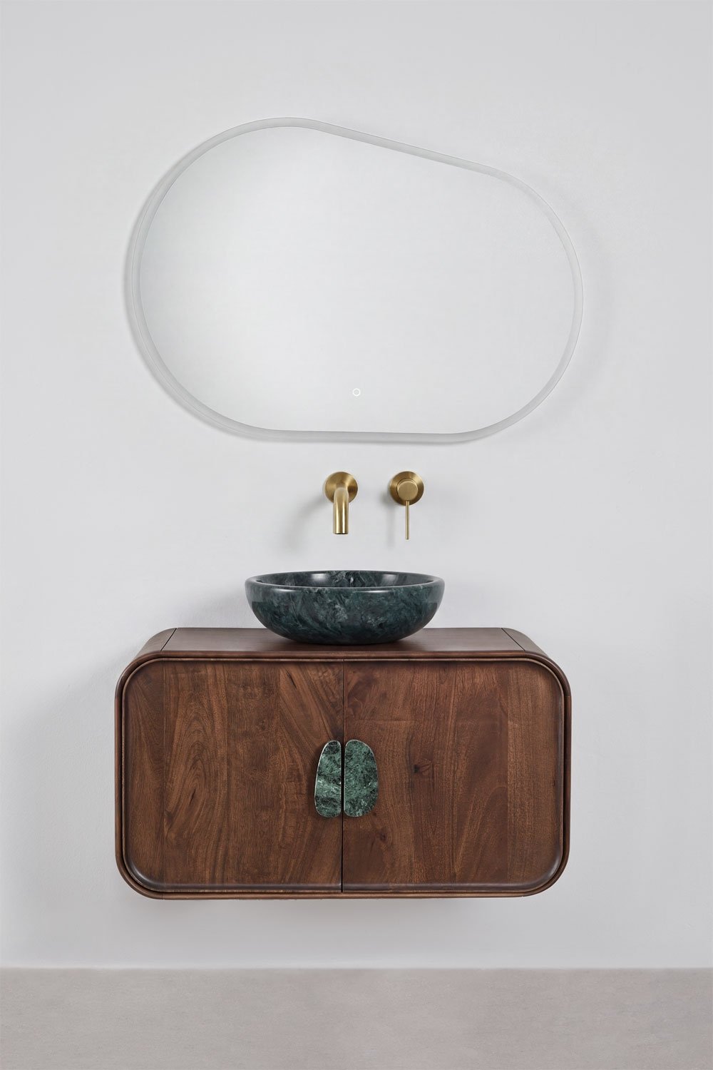 Ensemble de meuble de salle de bain suspendu 95x45 cm en bois de manguier et pierre naturelle Kivalina, image de la galerie 3