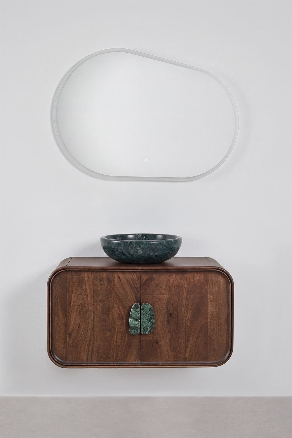 Ensemble de meuble de salle de bain suspendu 95x45 cm en bois de manguier et pierre naturelle Kivalina, image de la galerie 3