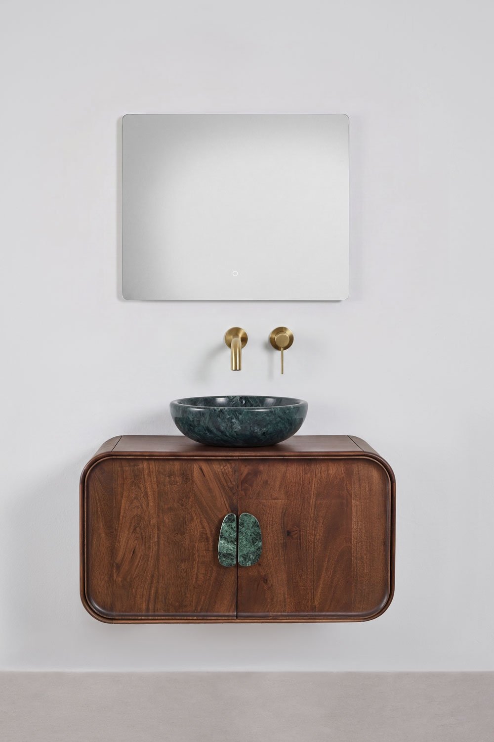 Ensemble meuble de salle de bain suspendu 95x45 cm en bois de manguier et pierre naturelle Kivalina, image de la galerie 3