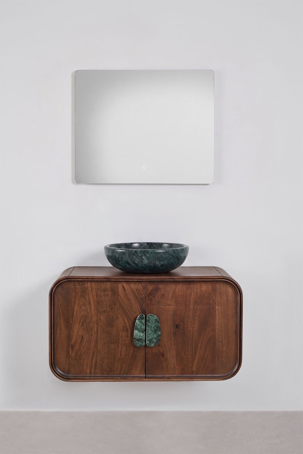 Ensemble de meuble de salle de bain suspendu 95x45 cm en bois de manguier et pierre naturelle Kivalina, image de la galerie 3