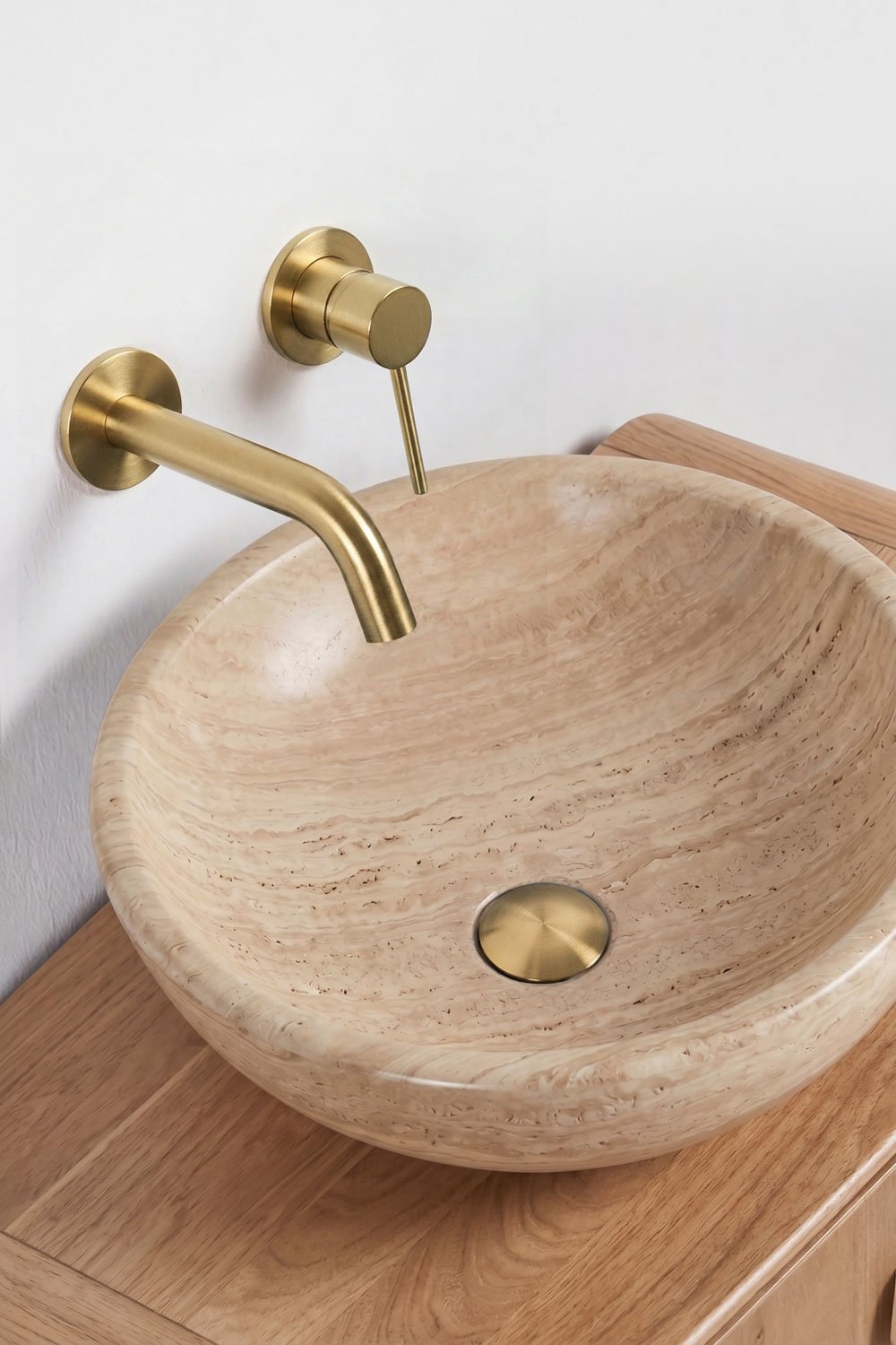 Ensemble de meuble de salle de bain suspendu 95x45 cm en bois de manguier et pierre naturelle Kivalina, image de la galerie 5