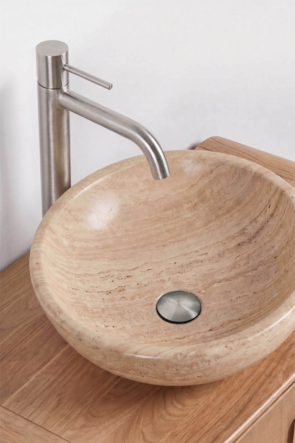 Ensemble de meuble de salle de bain suspendu 95x45 cm en bois de manguier et pierre naturelle Kivalina, image de la galerie 5